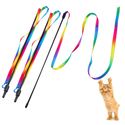 3 τεμ Teaser παιχνίδι Ραβδί γάτας Rainbow Ribbon Cat Fun Stick Διαδραστικό Εσωτερικό Υγιεινή Άσκηση Funny Cat Rod Pet Supplies Παιχνίδι γατάκι