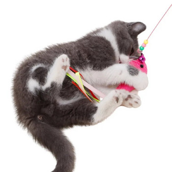 Интерактивна играчка за котка Забавна симулация Риба с перо със звънче Пръчка Играчки за коте Играчка Закачка Пръчка Играчка игрушки для кошек