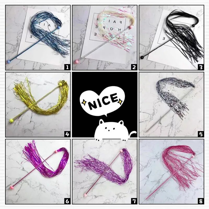 Macska kötekedő pálca macskajátékok kisállatkellékek műanyag rúd pálca Macskák interaktív bot csillogó bojttal Aranyos Vicces Színes