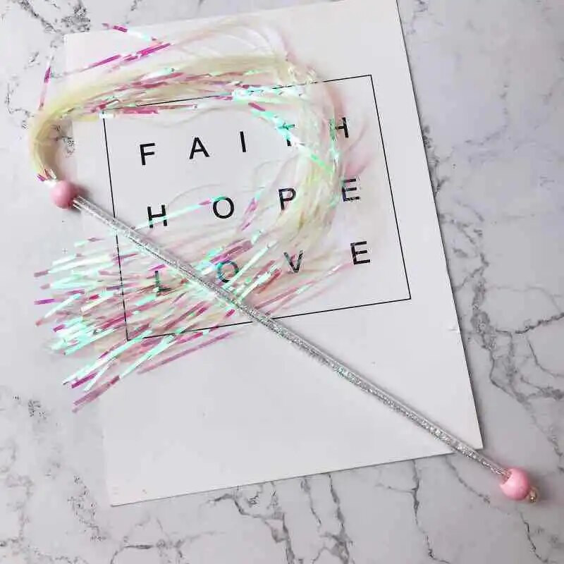 Macska kötekedő pálca macskajátékok kisállatkellékek műanyag rúd pálca Macskák interaktív bot csillogó bojttal Aranyos Vicces Színes