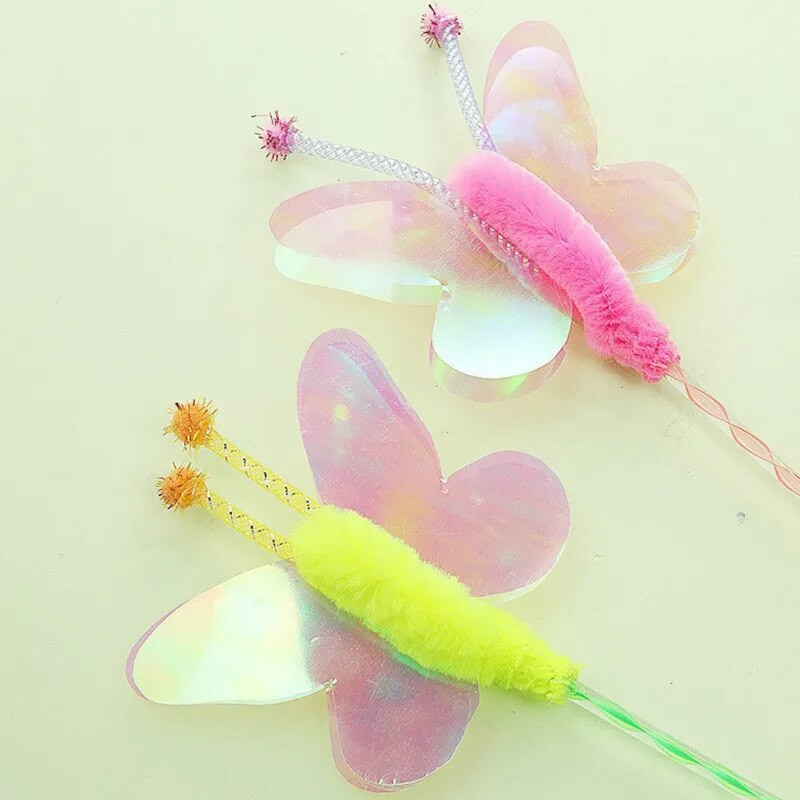 Kisállat macska játékok Vicces macska kötekedő bot Tündér pillangó pálca játék flitter toll macskarejtvény interaktív játék cica kellékek