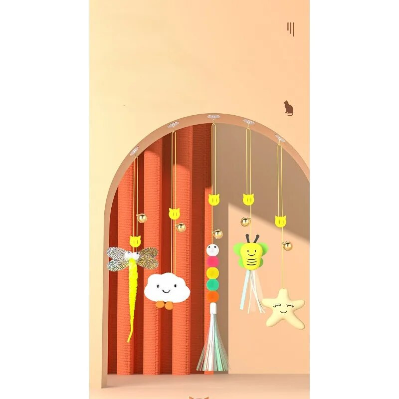 Macskajáték hinta, ragadós tárcsa, rugalmas csengő függő ajtóval, macskakötél hosszú kötéllel ugrató macskajáték kiegészítők kiscica játék