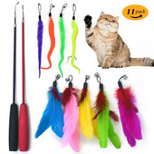 Funny Cat Interactive Toys Feather Teaser Stick Πτυσσόμενο καλάμι ψαρέματος τριών τμημάτων Πολύχρωμο βελούδινο με καμπάνες Προμήθειες για κατοικίδια