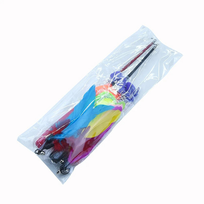 Vicces macska interaktív játékok Toll kötekedő bot, visszahúzható, három részes horgászbot, színes plüss csengővel Kisállatkellékek