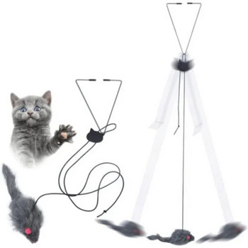 Котешка интерактивна играчка Висяща врата Прибираща се въже за хващане на котка Черна мишка Пръчка за дразнене Вътрешни играчки за котки Игра за забавление и упражнения