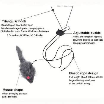 Котешка интерактивна играчка Висяща врата Прибираща се въже за хващане на котка Черна мишка Пръчка за дразнене Вътрешни играчки за котки Игра за забавление и упражнения