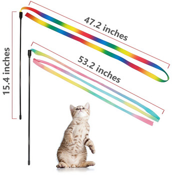 Διαδραστικό παιχνίδι Rainbow Stick για γάτες, Διαδραστικό κορδόνι Teaser για γάτες, Γούρια με πολύχρωμη κορδέλα, Κατάλληλο για τις περισσότερες γάτες και γατάκια