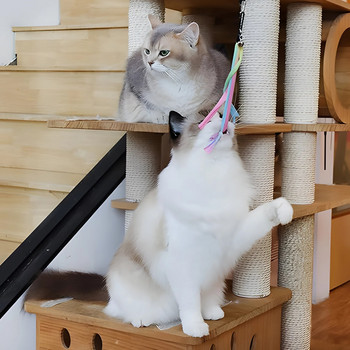 Интерактивна играчка с котешка дъга, интерактивна връв за закачка за котка, цветни панделки, подходящи за повечето котки и котенца