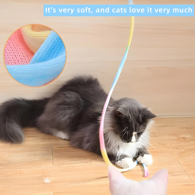 Interaktív macska szivárványos pálcikajáték, interaktív macska ugrató zsinór, színes szalagos bűbáj, a legtöbb macskának és cicának megfelelő
