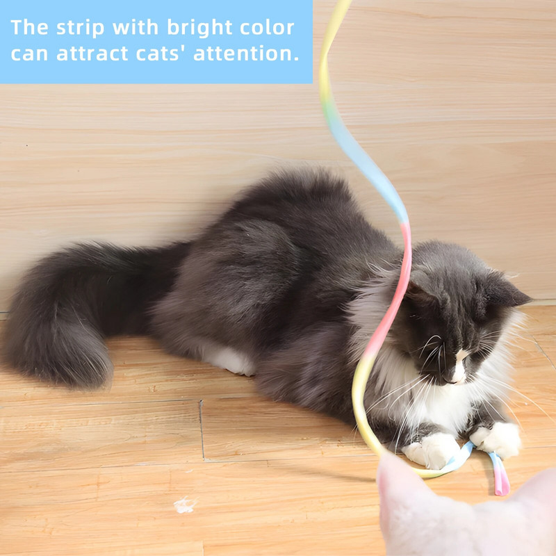Interaktív macska szivárványos pálcikajáték, interaktív macska ugrató zsinór, színes szalagos bűbáj, a legtöbb macskának és cicának megfelelő