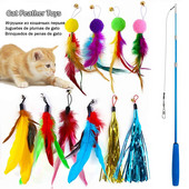 Cat Toys 11PCS Διαδραστικά παιχνίδια με φτερά γάτας Πτυσσόμενα παιχνίδια με ραβδί γάτας & ανταλλακτικό teaser με ανταλλακτικά κουδουνιών για άσκηση για γάτες