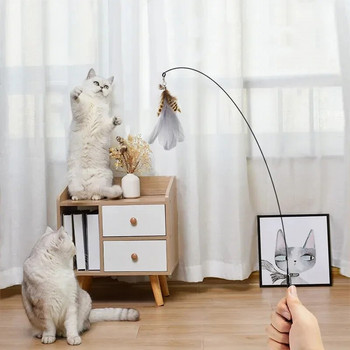 Интерактивна играчка за котка Handfree Cat Stick Playing Kitten Playing Teaser Wand Toy Вендуза Bird/Feather Cat Wand Pet Supplies