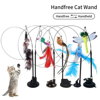 Интерактивна играчка за котка Handfree Cat Stick Playing Kitten Playing Teaser Wand Toy Вендуза Bird/Feather Cat Wand Pet Supplies
