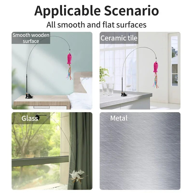 Interaktív macskajáték, kihangosító macskabottal játszó cica, ugrató pálca játék tapadókorong Madár/toll macskapálca Kisállatkellékek