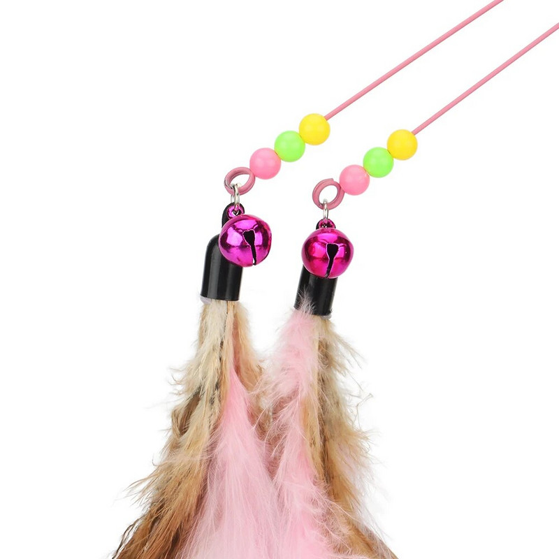 Feather Cat Stick acél drót macska teaser haranggal Vicces tollas pálca kisállatjáték