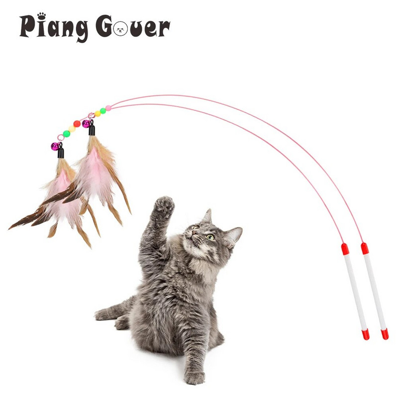 Feather Cat Stick acél drót macska teaser haranggal Vicces tollas pálca kisállatjáték