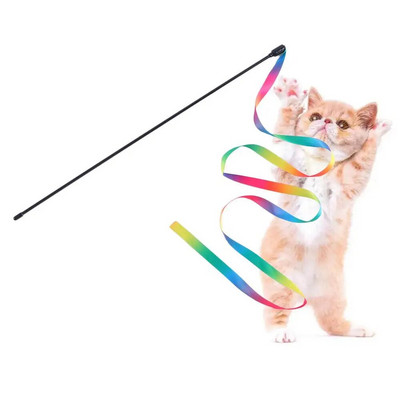 Rainbow Cloth Ribbon Tease Cats Rod Pets Kitten Интерактивни играчки за драскане Подаръци Дълга ивица Смешни домашни любимци Cat Toy Pet Supplies
