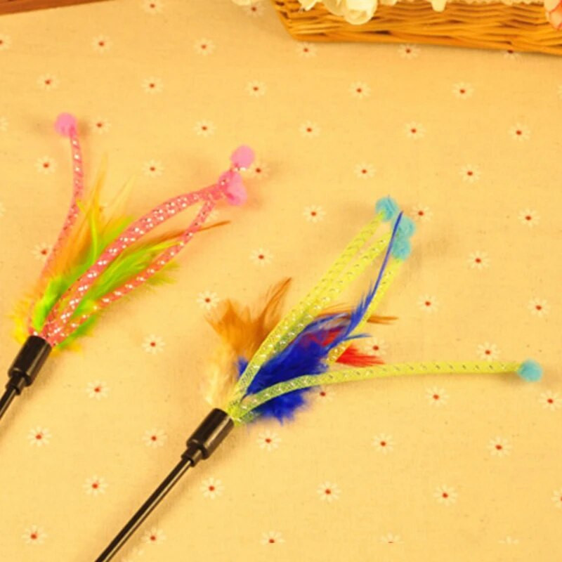 1-10 DB kisállat macska kötekedő cica ugráló oktatójáték színes tollas macska pálca macskafogó kötekedő macska interaktív játékok