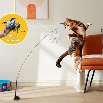 7 бр./компл. Интерактивна играчка за котка Handfree Cat Stick Playing Kitten Playing Teaser Wand Toy Вендуза с глава Cat Wand