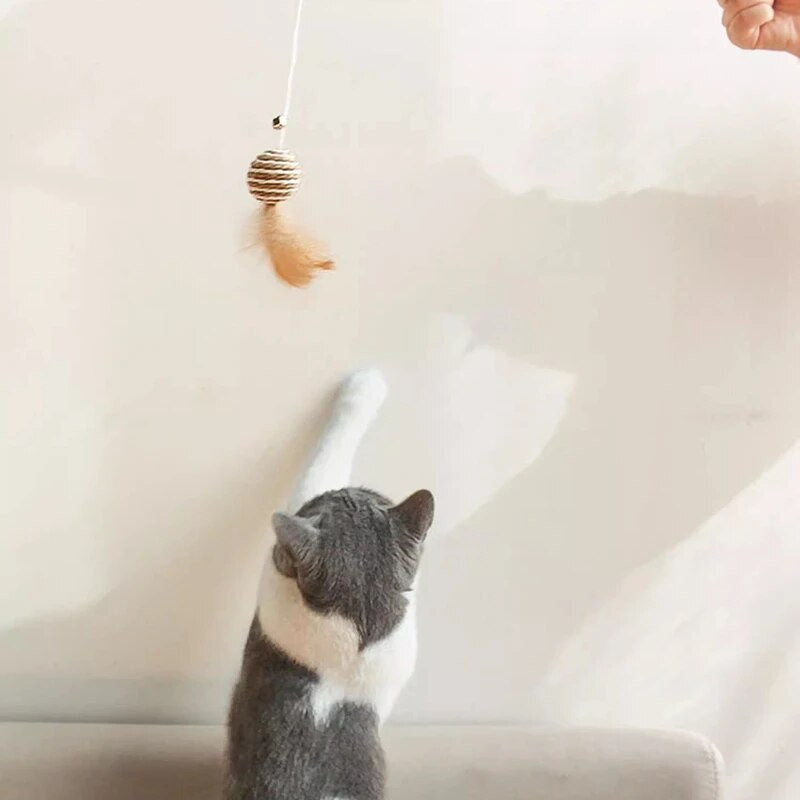 Macska kötekedő toll játékok cica Vicces pálca fa interaktív bot Játszik kisállatfogó egerek hal csibe madár beltéri játékok kellékek