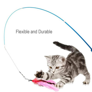 Интерактивни играчки за котки Играчки с пръчици от пера Прибиращ се пълнител за звънец от пера Резервен уловител Продукт за скучни котки на закрито Подаръци