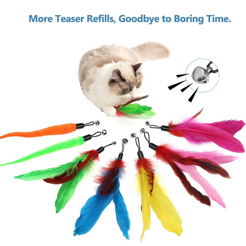 Interaktív macskajátékok tollak pálcajátékok Behúzható tollas csengő utántöltő cserefogó termék beltéri unatkozó macskáknak Ajándékok