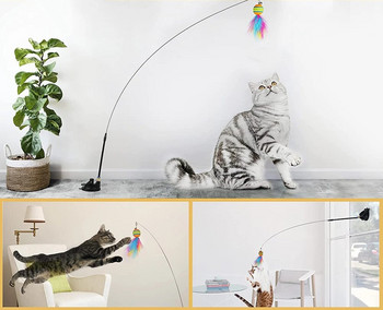 Интерактивна играчка за котка Cat Stick Feathers Replacements Аксесоари за глава със звънче за коте, което играе Teaser Wand Toy Cat Supplies