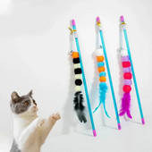 Funny Kitten Cat Teaser Διαδραστικό Rod toy with Bell and Feather Toys for Cats Teaser Διαδραστικό Toy Rod Pet Cats Toys Stick