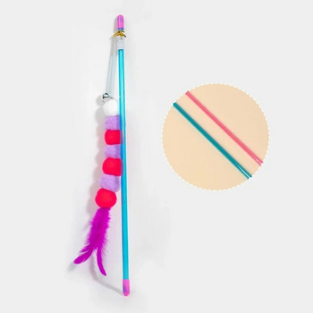 Funny Kitten Cat Teaser Interactive Toy Rod with Bell and Feather Toys for Cats Teaser Interactive Toy Rod Pet Cats Toys Stick
