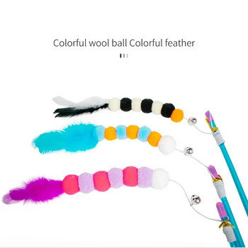 Funny Kitten Cat Teaser Interactive Toy Rod with Bell and Feather Toys for Cats Teaser Interactive Toy Rod Pet Cats Toys Stick