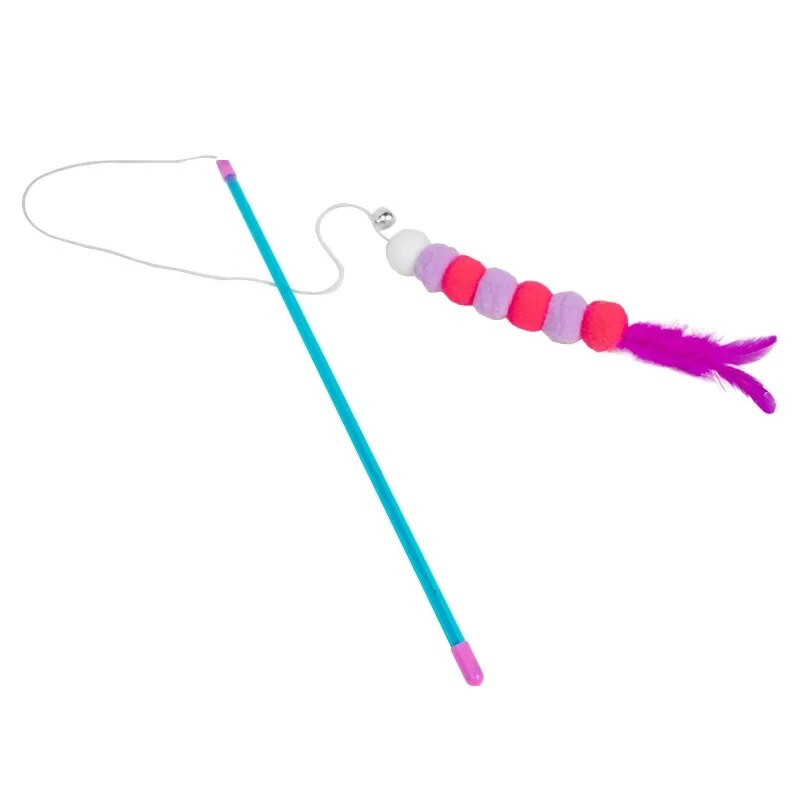 Vicces cica macska teaser interaktív játékbot csengővel és tollas játékok macskáknak teaser interaktív játékrúd kisállat macskák játékbot