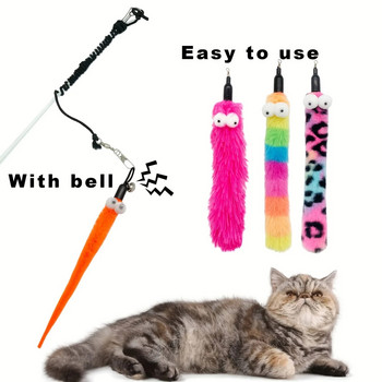 9 PCS Cat Wand Toy Cat Feather Toys Интерактивни котешки играчки Червей за котки на закрито