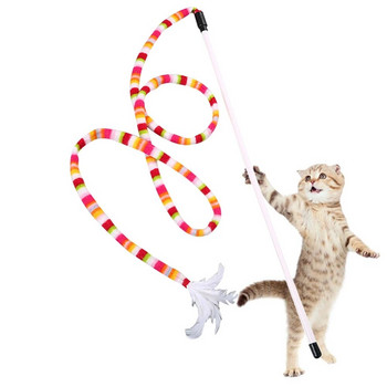 nteractive Cat Rainbow Wand Toys for Indoor Cats and Kittens Colorful Cat Teaser Wand String Плюшена играчка Издръжлива с перо