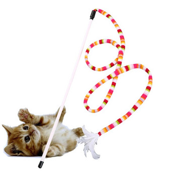 nteractive Cat Rainbow Wand Toys for Indoor Cats and Kittens Colorful Cat Teaser Wand String Плюшена играчка Издръжлива с перо