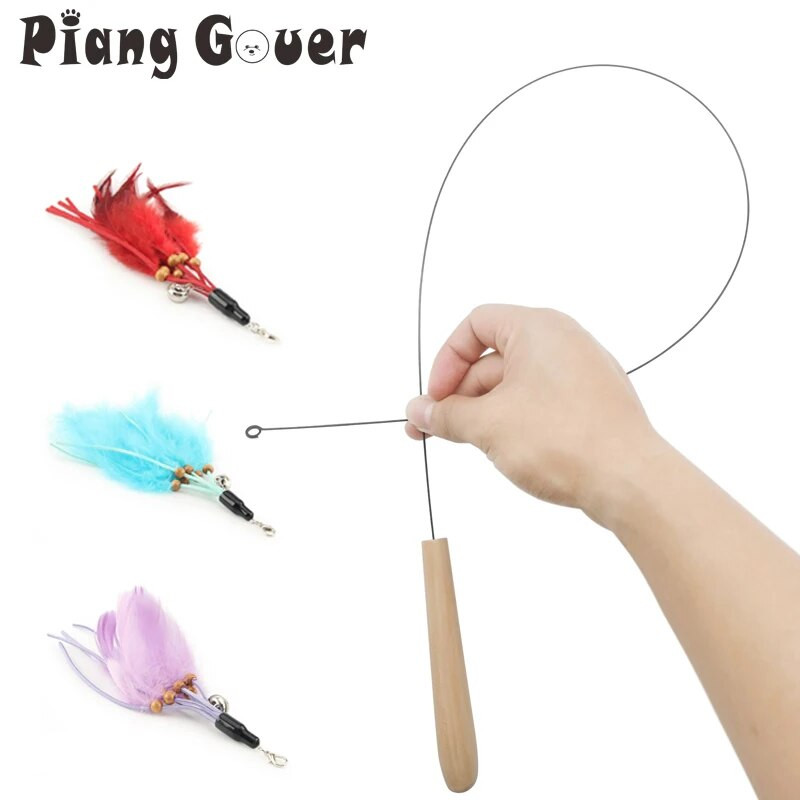 Barkácsolás macskajáték-kiegészítők Tollak Vicces macskabot fa fogantyúval Helyettesítő kisállatjáték-tartozékok