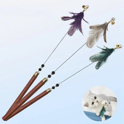 1PC Cat Teaser Wand Chicken Feather Kitten Training Toy Cat Interactive Toy With Bell Kitten Teaser Stick Cat Toy Pet Supplies