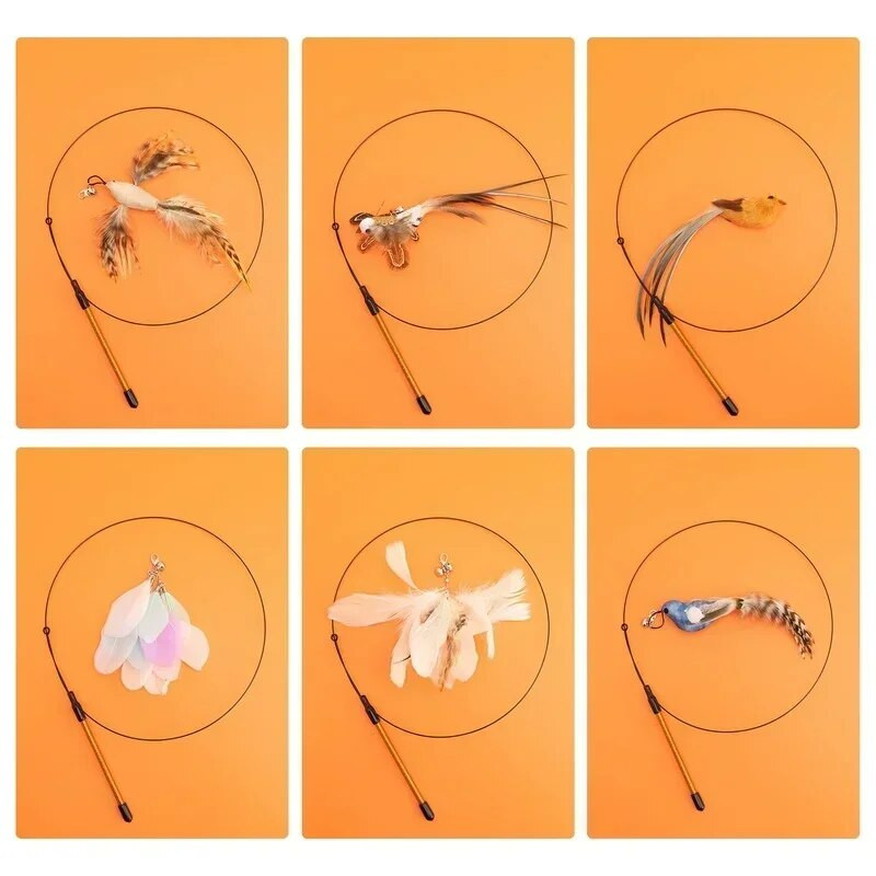 Simulation Bird interaktív macskajáték Vicces tollmadár harangmacska-bottal játék cicák számára, akik ugrató pálca játék macskakellékek