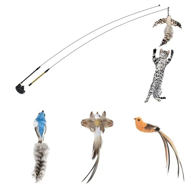 Simulation Bird interaktív macskajáték Vicces tollmadár harangmacska-bottal játék cicák számára, akik ugrató pálca játék macskakellékek