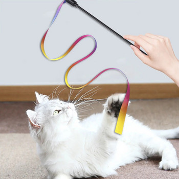 1PC Cat Colorful Teasing Stick Wand Funny Pet Cats Dogs Rainbow Teaser Rod Интерактивни играчки Консумативи за котета Аксесоари