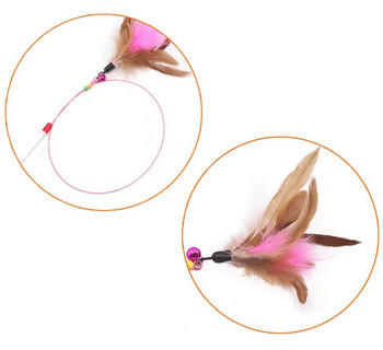 Интерактивни играчки за котки Feather Bell Wand Teaser Rod Funny Fish Shape Bell Bead Play Pet Wand Toy Steel Wire Feather Cat Teaser Toy