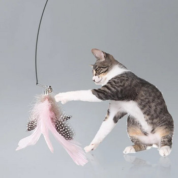 Играчка за котки Забавни играчки за котки Интерактивни играчки с пера за котки Пръчка от стоманена тел Играчка за котки със звънец Self-hi Pet Teaser Pet Supplies
