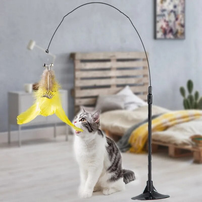 Cat Toy Funny Cat Toys Interactive Feather Toys for Cats Stick Steel Wire Cats Toy with Bell Self-hi Pet Teaser Pet Supplies