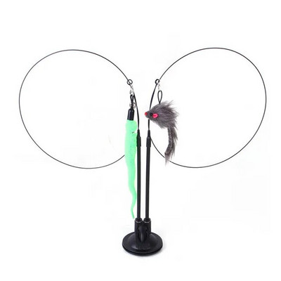 Funny Cat Toys Δικέφαλο βεντούζα για γάτα Teaser Stick Αφαιρούμενο χειροκίνητο διαδραστικό παιχνίδι ποντικιού με καμπάνα για κατοικίδια