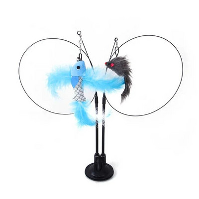 Funny Cat Toys Δικέφαλο βεντούζα για γάτα Teaser Stick Αφαιρούμενο χειροκίνητο διαδραστικό παιχνίδι ποντικιού με καμπάνα για κατοικίδια