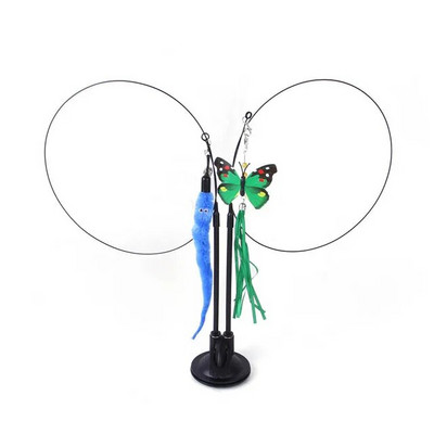 Funny Cat Toys Δικέφαλο βεντούζα για γάτα Teaser Stick Αφαιρούμενο χειροκίνητο διαδραστικό παιχνίδι ποντικιού με καμπάνα για κατοικίδια