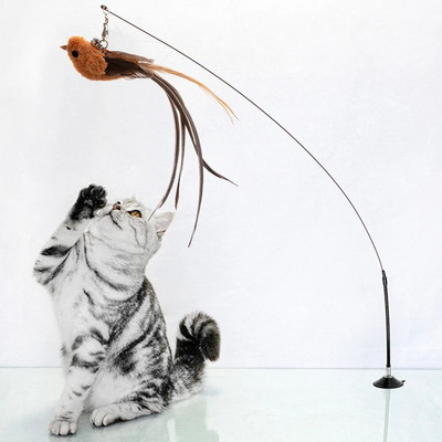 Симулация на вендуза Птица Интерактивна играчка за котка Разглобяема резервна птица с пера за коте Закачка Игра Преследване Играчки с котешка пръчка