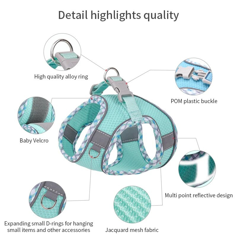 Kutya macska heveder mellény mellkas kötélkészlet Fényvisszaverő, légáteresztő, állítható kisállat hám kis, közepes méretű kutyákhoz, kiskutya szabadtéri sétáltatáshoz