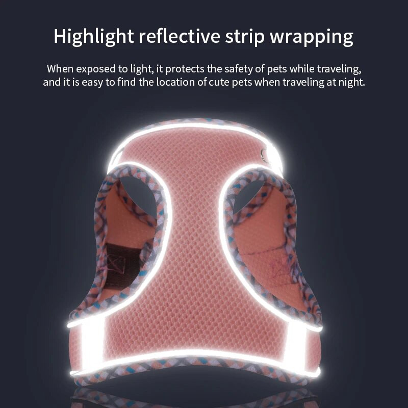 Kutya macska heveder mellény mellkas kötélkészlet Fényvisszaverő, légáteresztő, állítható kisállat hám kis, közepes méretű kutyákhoz, kiskutya szabadtéri sétáltatáshoz