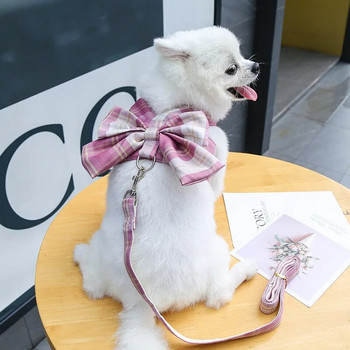 Σετ λουριών και λουριών Φόρεμα με φιόγκο Χαριτωμένο γιακά για κατοικίδιο φούστα για κουτάβι γιλέκο για σκύλο Ροζ ρούχα για σκύλους Chihuahua ρούχα για σκύλους