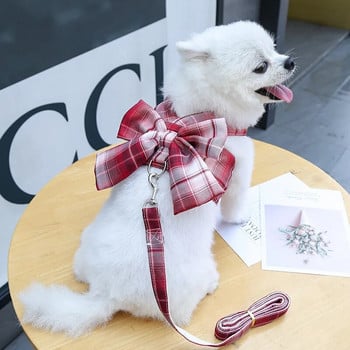 Σετ λουριών και λουριών Φόρεμα με φιόγκο Χαριτωμένο γιακά για κατοικίδιο φούστα για κουτάβι γιλέκο για σκύλο Ροζ ρούχα για σκύλους Chihuahua ρούχα για σκύλους